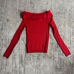 Elegant Red Off-Shoulder Sweater